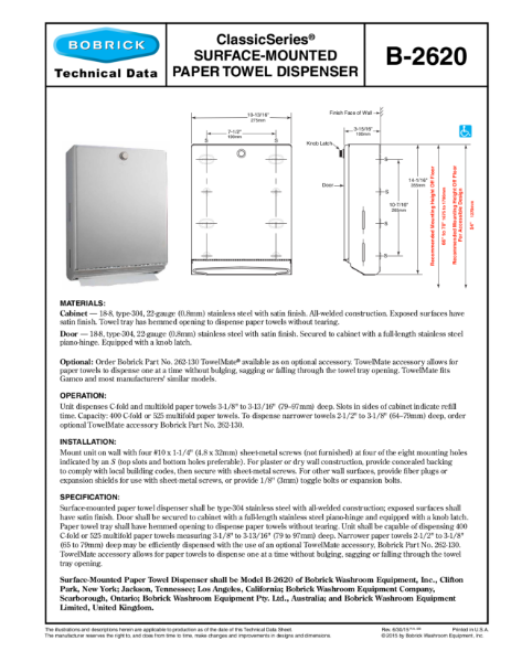 ClassicSeries® Surface-Mounted Paper Towel Dispenser - B-2620