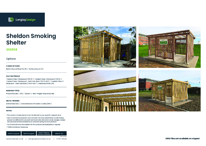 Sheldon Smoking Shelter SSS304 Product Data Sheet
