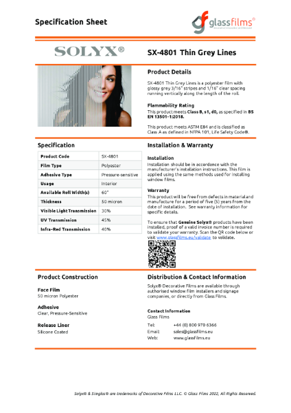 SX-4801 Thin Grey Lines Specification Sheet