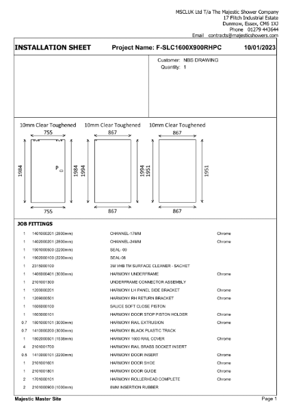 Installation Sheet - Harmony Corner 1600mm x 900mm - Right Hand