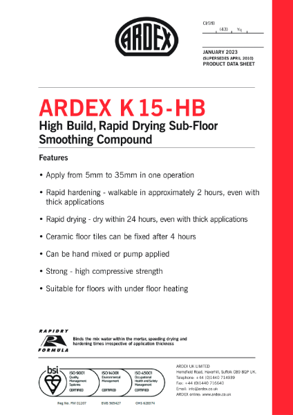 ARDEX K 15 HB Datasheet