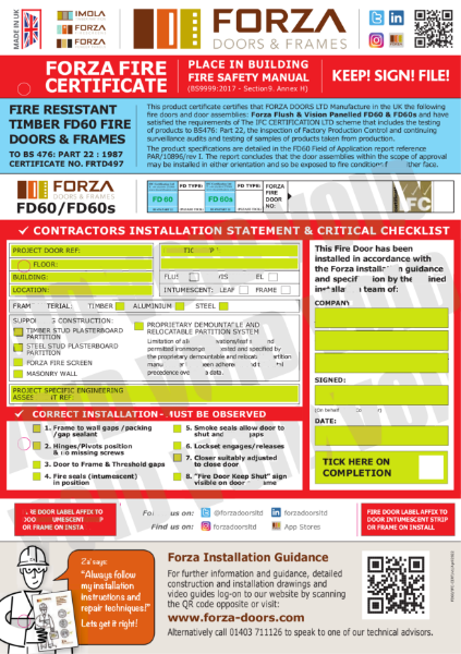 The Forza FD60 Fire Certificate