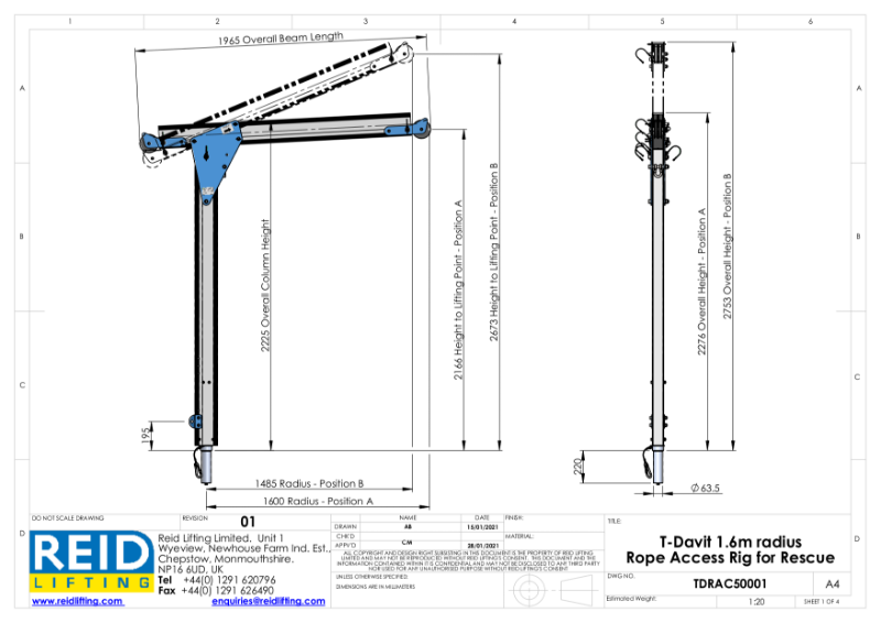 1.6m Rope Access T-Davit Data Sheet