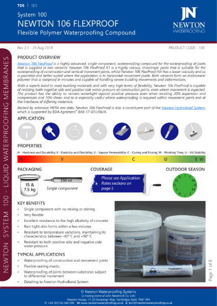 Newton 106 Highly advanced single component liquid waterproofing