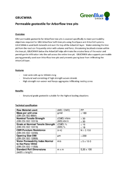 GBUCWMA - Permeable Geotextile for Arborflow Tree Pits