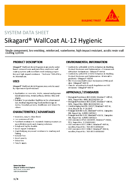 System Data Sheet - Sikagard WallCoat AL-12