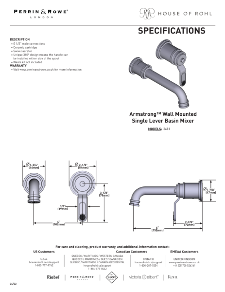 Armstrong Wall Mounted Single Lever Basin Mixer