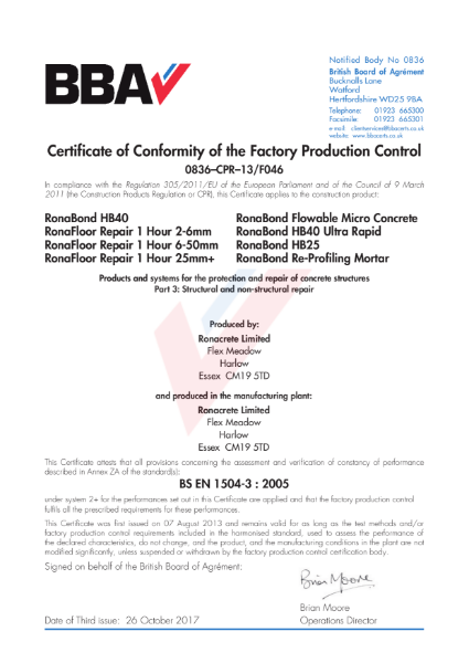 FPC Certificate (0836–CPR–13-F046 to BS EN 1504-3)