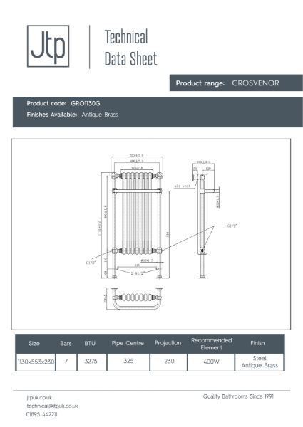 Grosvenor Column Radiators – Product Data Sheet