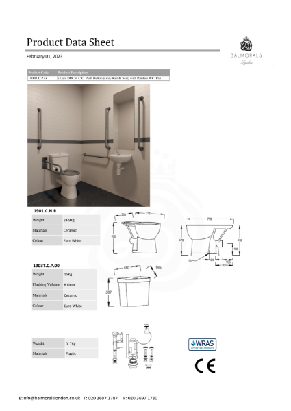 i.Care DOCM C/C Push Button (Grey Rail & Seat) with Rimless WC Pan