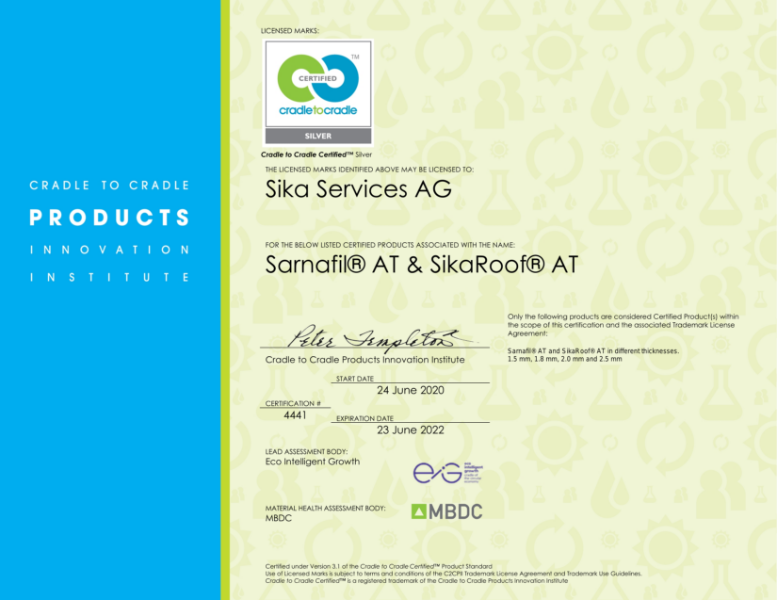 Sika Roofing Sarnafil AT Cradle2Cradle Certification