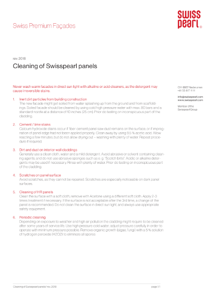 Swisspearl Panel Cleaning
