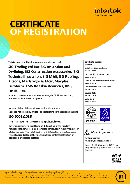 SIG ISO 9001 certificate to May 2028