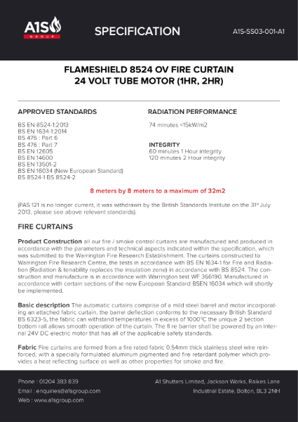 A1S Flameshield Overlapping Fire Curtain 8524 Specification