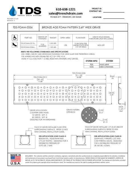 Bronze Age Foam Pattern 2.69" Wide Grate