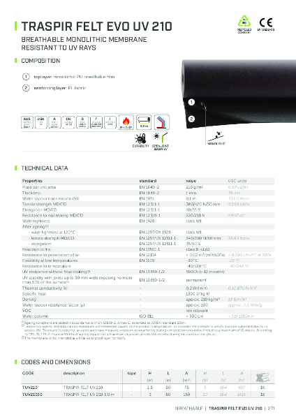 Traspir Felt Evo UV 210 - Technical Data Sheet