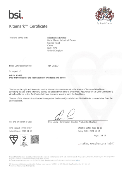 BSI Kitemark: BS EN 12608 Certificate