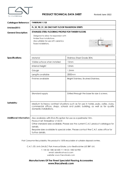 Timberline Stainless Steel Perimeter Floor Trim 1/12S