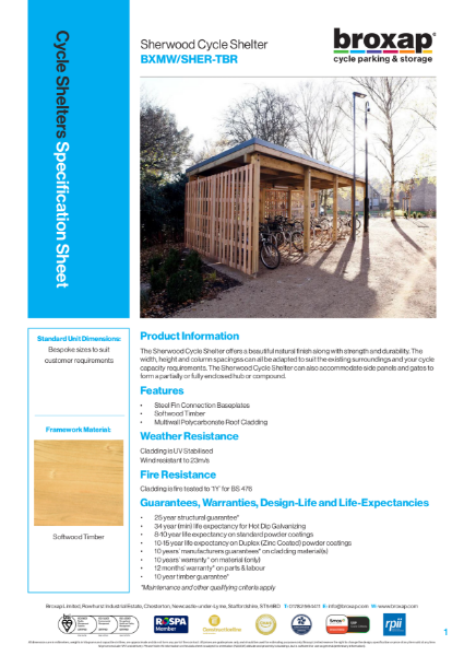 Sherwood Timber Cycle Shelter Specification Sheet