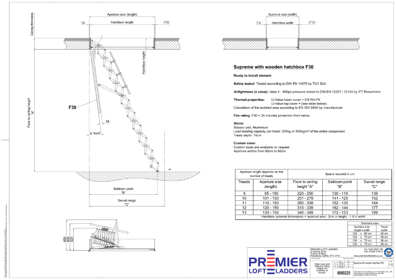 Fire rated retractable loft ladder with wooden hatch box - Supreme F30