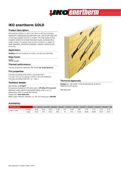 Technical Data Sheet (TDS) - IKO enertherm GOLD