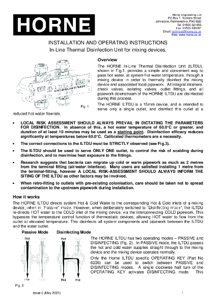 Instructions - Horne In-line Thermal Disinfection Unit (ILTDU)