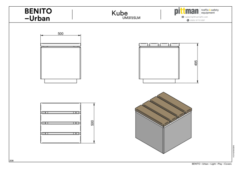 Benito Kube Madera Concrete Bench - Drawing