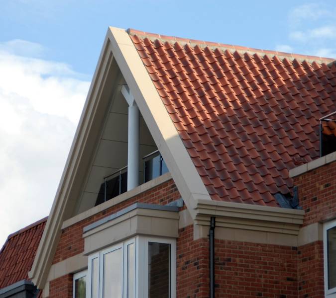 Fascia Soffit System and Contemporary Diameter Rainwater Pipes at Justice Court, Norfolk