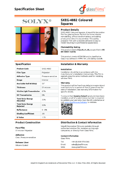 SXEG-4882 Coloured Squares Specification Sheet