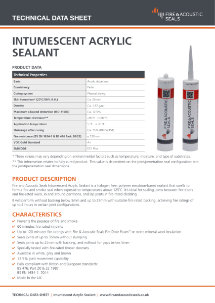 Intumescent Acrylic Sealant Datasheet