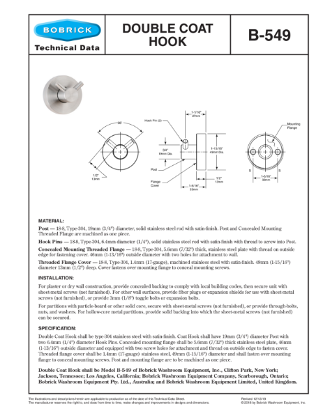 Double Coat Hook - B-549