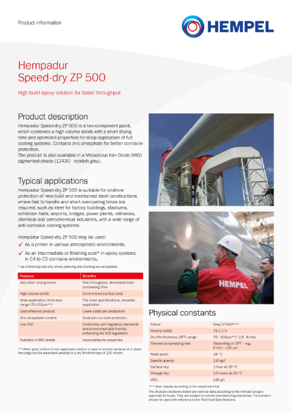 Hempadur Speed-Dry ZP 500 Product Information Sheet