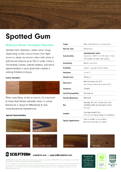 Sculptform Spotted Gum Datasheet