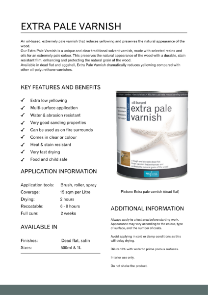 Extra Pale Varnish Product Data Sheet