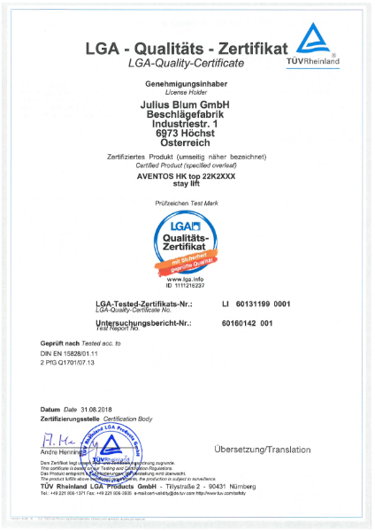 AVENTOS HK top LGA-Certificate