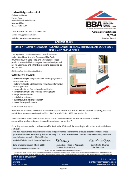 92/2841 Intumescent fire, smoke and retrofit seals