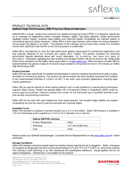 Saflex Storm Product Technical Sheet
