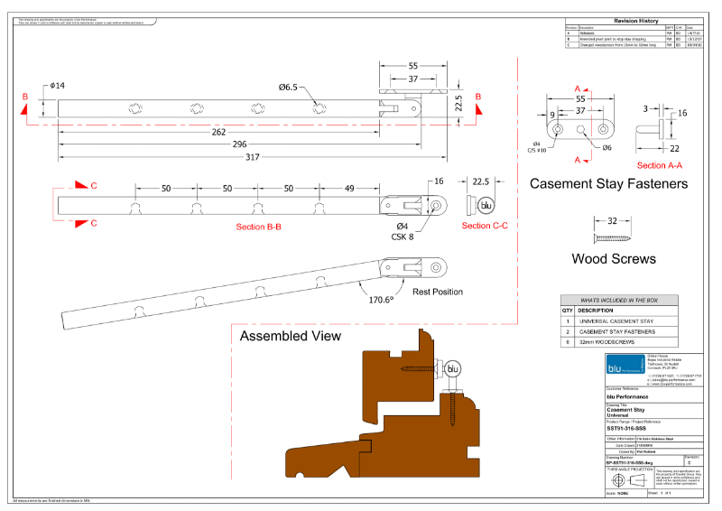 BLU™ - SST91 Casement Window Stay CAD