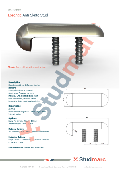 Anti-Skate Lozenge Stud - Datasheet