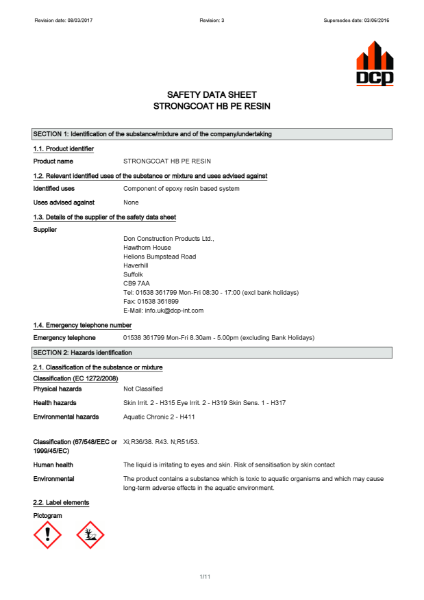 Strongcoat HB PE Resin MSDS