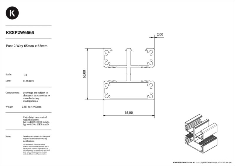 KESP2W6565 65 x 65 mm two way post