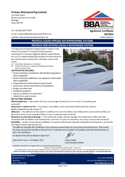 BBA - Proteus Pro-System® - Product Sheet 2 (10 Year Locally Reinforced)