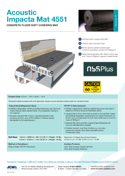 Impacta 4551 Mat - Bonded Acoustic Resilient Floor Covering for Hollow Core Concrete Floors