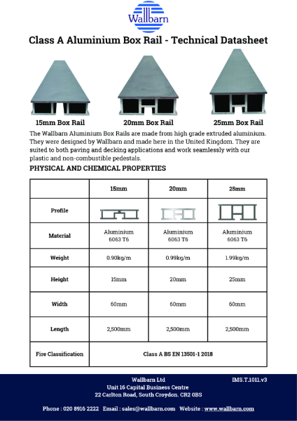 Datasheet - Box Aluminium Rails / Joists