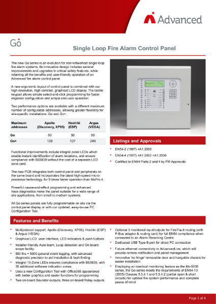 Datasheet - Go Single-loop Fire Alarm Control Panel