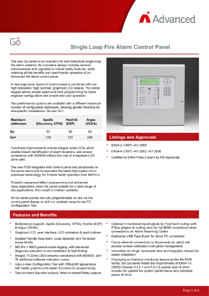 Datasheet - Go Single-loop Fire Alarm Control Panel | NBS Source