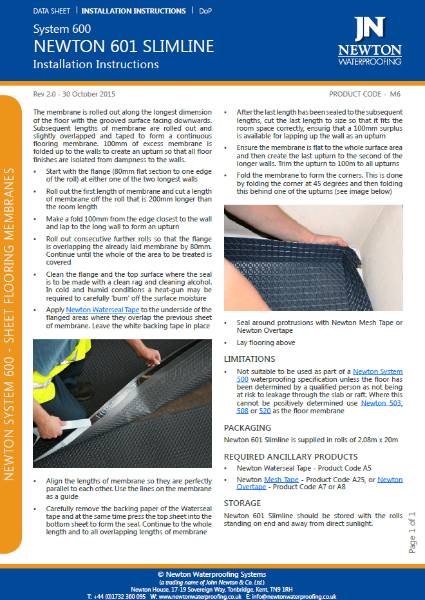 Newton DampSafe 601 Slimline Installation Instructions