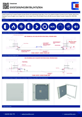Datasheet - Slimfit Metal Access Panel - Beaded Frame - 2 Hour Fire Rated - 30dB Acoustic - Airtight & Smoke Tested