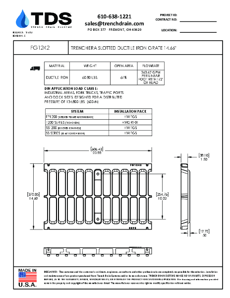 Trench•Era Slotted Ductile Iron Grate 14.66" - FG1242
