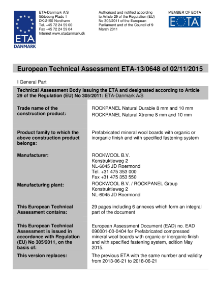 European Technical Approval ETA-13/0648 Certificate